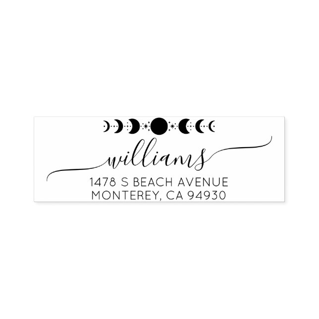 Carimbo Auto Entintado Moon Phase Celestial Wedname & Return Address (Design)