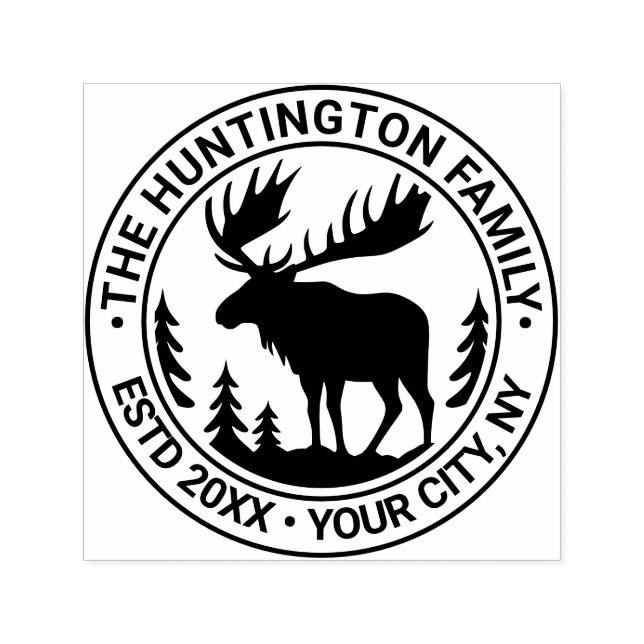 Carimbo Auto Entintado Moose na Floresta Nome da Família Silhouette Data  (Design)