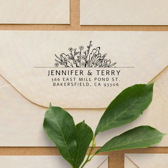 Carimbo Auto Entintado Morada de Devolução de Casamentos de Flores Selvag (Criador carregado)