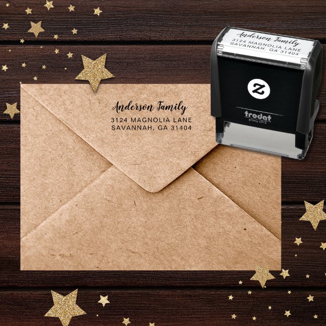 Carimbo Auto Entintado Morada de Regresso Religioso Moderno de Natal (Self-inking return address stamp with calligraphy script font with flourishes)