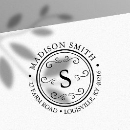 Carimbo Auto Entintado Morada do Monograma em Círculo Redondo Desagradáve