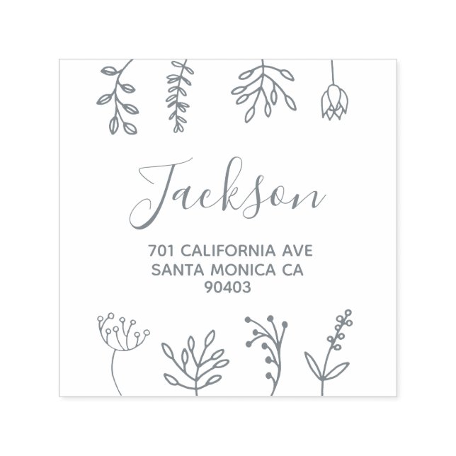 Carimbo Auto Entintado morada familiar doodles florais (Design)