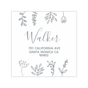 Carimbo Auto Entintado morada familiar doodles florais