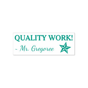 Carimbo Auto Entintado Motivando "QUALITY WORK!" + Nome do Educador Perso