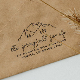 Carimbo Auto Entintado Mounains Trees Modern Family Name Endereço de devo