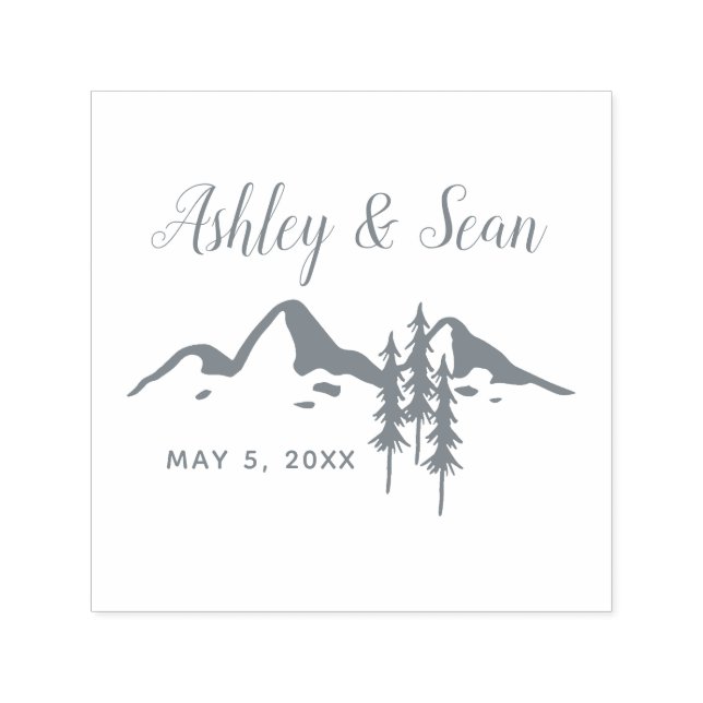 Carimbo Auto Entintado Mountains Rustic Wedding Monogram (Design)