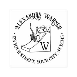 Carimbo Auto Entintado Mouse em Cute Slide Name Endereço Inicial