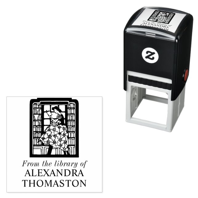 Carimbo Auto Entintado Mulher Lendo Entre as Prateleiras da Biblioteca No (In Situ)