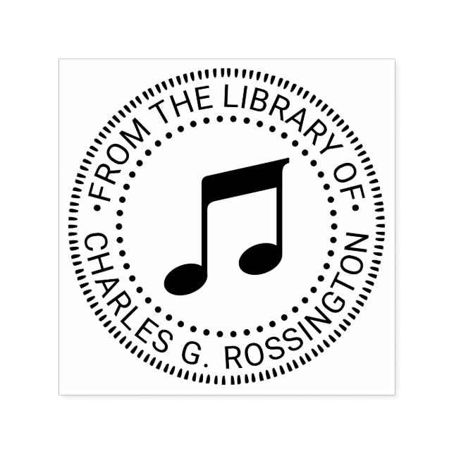 Carimbo Auto Entintado Música Notas Musicais Nome do Livro Biblioteca Red (Design)