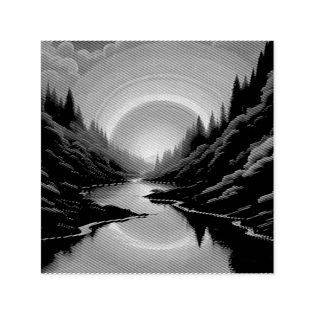 Carimbo Auto Entintado Nascer do Sol Sobre o Lago (Design)