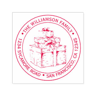 Carimbo Auto Entintado Natais vintages com imagem de presente Endereço de