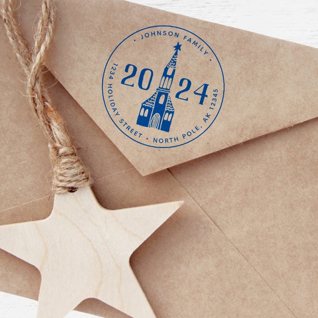 Carimbo Auto Entintado Natal da Igreja Nórdica da Vila Nórdica de inverno (Cute Winter House Village Church Christmas Self-inking Stamp)