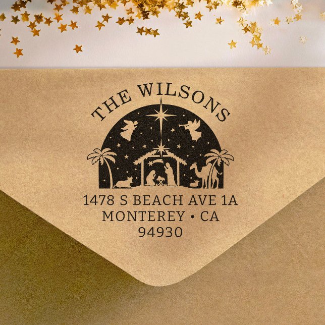 Carimbo Auto Entintado Natividade Cena bebê Jesus Cristo Endereço de reto (Criador carregado)