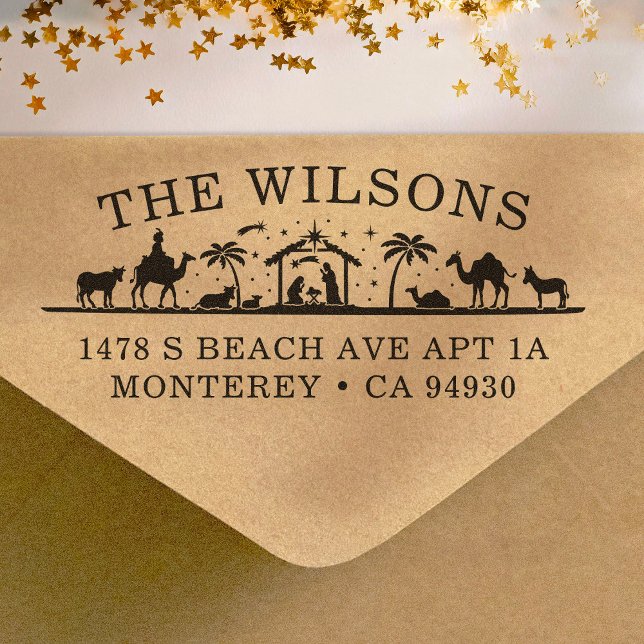 Carimbo Auto Entintado Natividade Cena bebê Jesus Cristo Endereço de reto (Criador carregado)