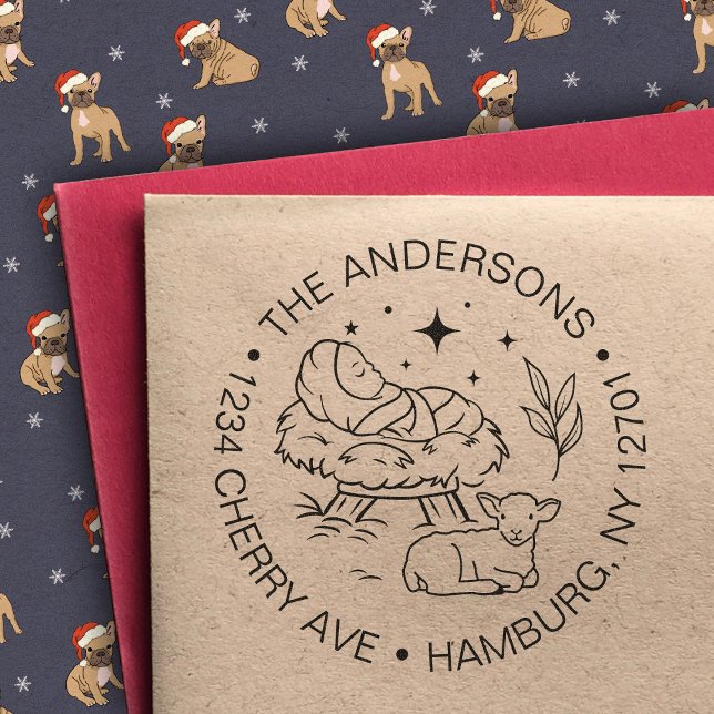 Carimbo Auto Entintado Natividade Cena bebê Jesus Cristo Endereço de reto (Criador carregado)