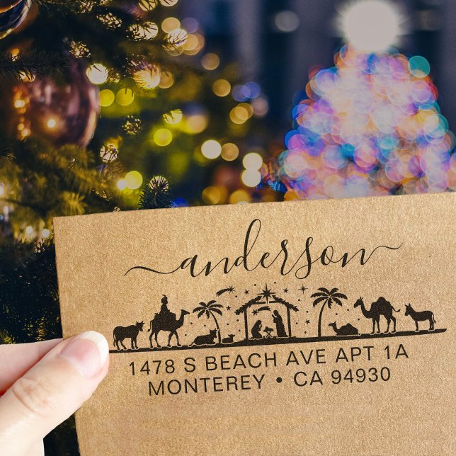 Carimbo Auto Entintado Natividade Cena Jesus Cristo Bíblia Retorno Endere (Criador carregado)