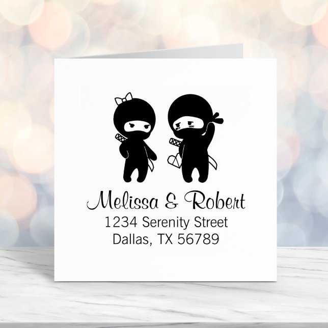 Carimbo Auto Entintado Ninja Pair, um Menino e um Endereço de Rapariga (Criador carregado)