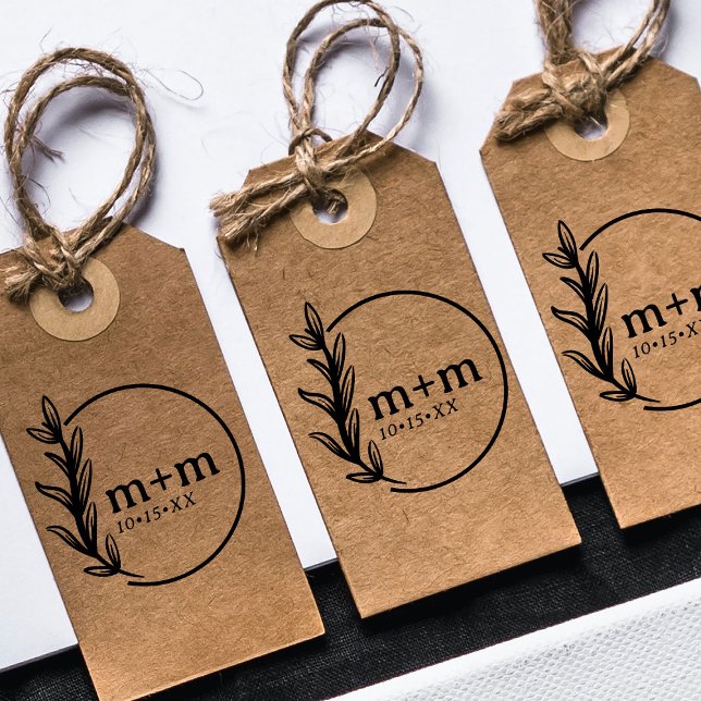 Carimbo Auto Entintado Noiva de Casamento e Monograma Botânico do Groom (Criador carregado)