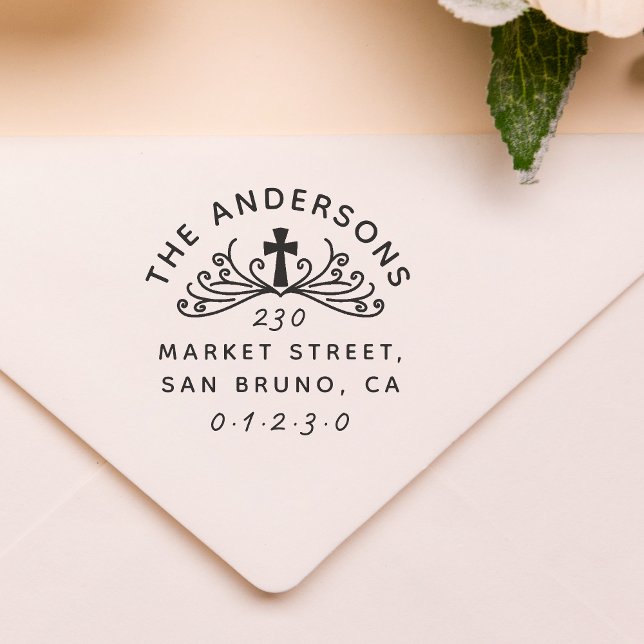 Carimbo Auto Entintado Nome da família cristã e endereço de retorno (Stamp Mock-up)