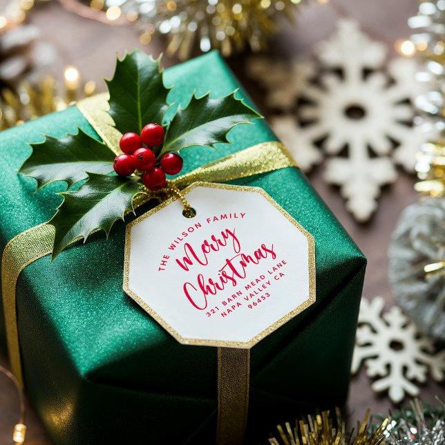 Carimbo Auto Entintado Nome da Família Curva do Natal Vermelho e Endereço (Criador carregado)