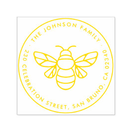 Carimbo Auto Entintado Nome da Família de Abelhas de Mel Moderno Endereço