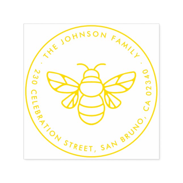 Carimbo Auto Entintado Nome da Família de Abelhas de Mel Moderno Endereço (Design)