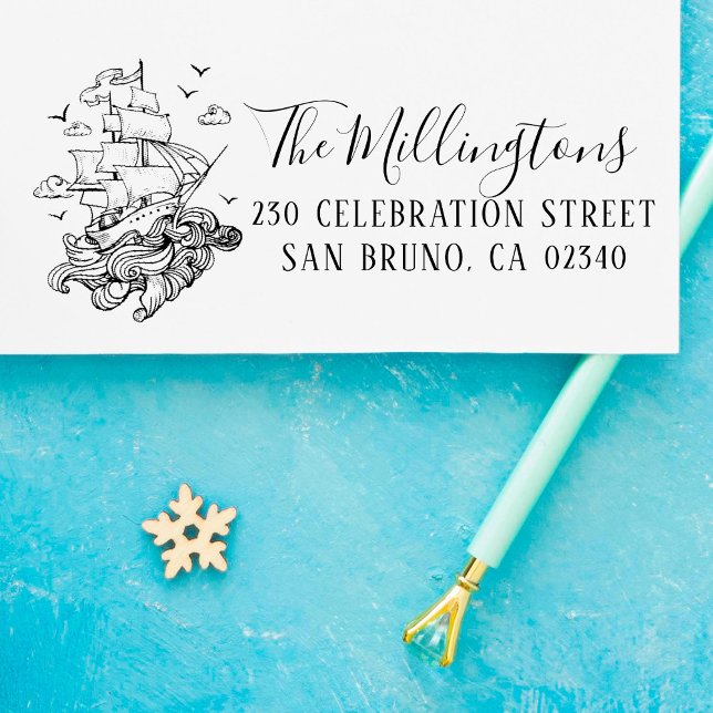 Carimbo Auto Entintado Nome da Família de Entrega Náutica Script e Endere (Criador carregado)