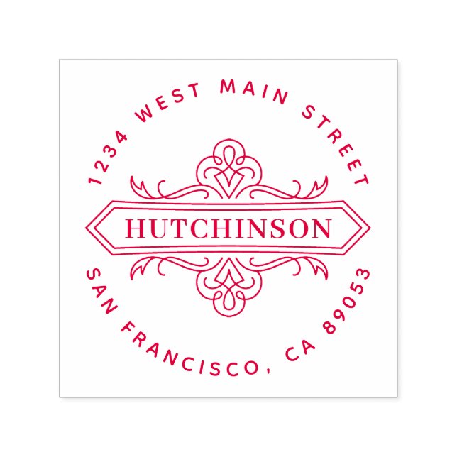 Carimbo Auto Entintado Nome da Família de Ornamentados desenhado à mão En (Design)