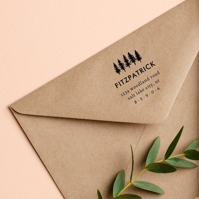 Carimbo Auto Entintado Nome da Família de Pinheiros Modernos Endereço de  (Criador carregado)