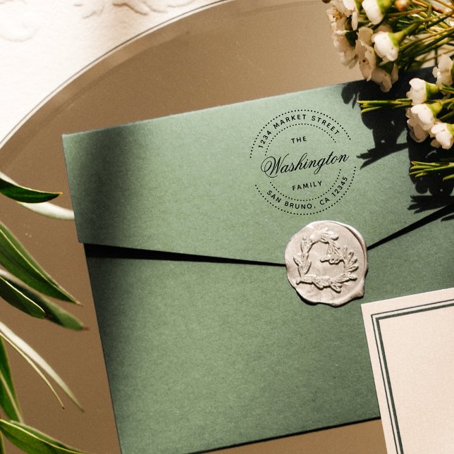 Carimbo Auto Entintado Nome da Família de Script Fuchsia | Endereço para  (Criador carregado)