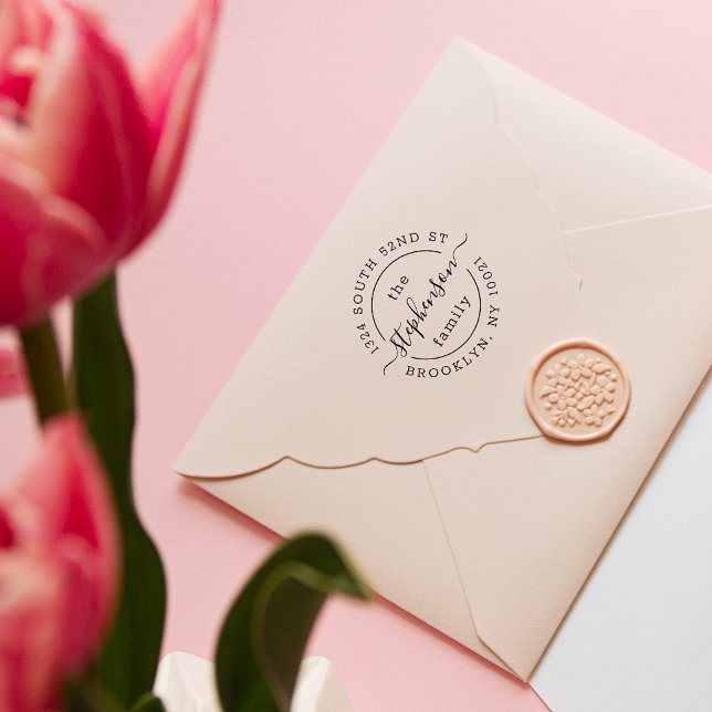 Carimbo Auto Entintado Nome da Família de Script Moderno Endereço de Reto (Criador carregado)