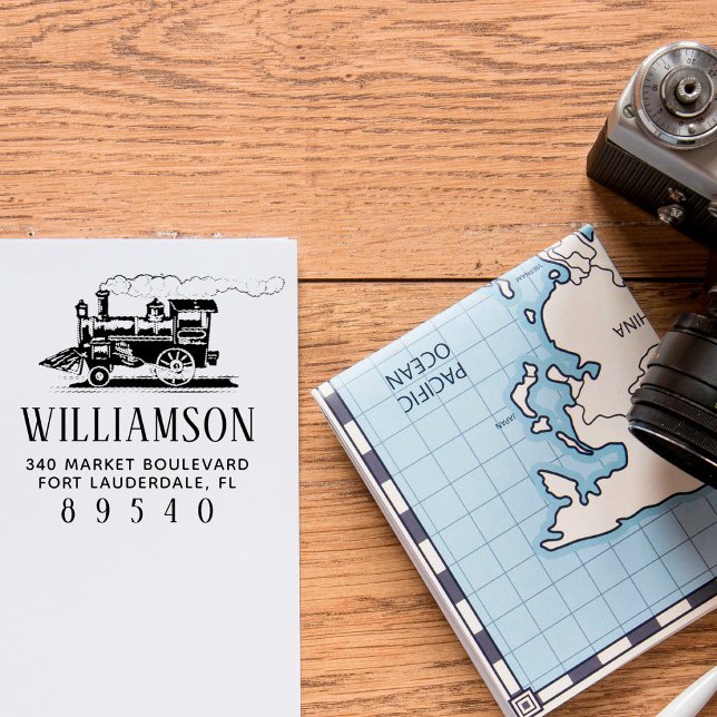 Carimbo Auto Entintado Nome da Família do Comboio a Vapor Retroativo Ende (Criador carregado)