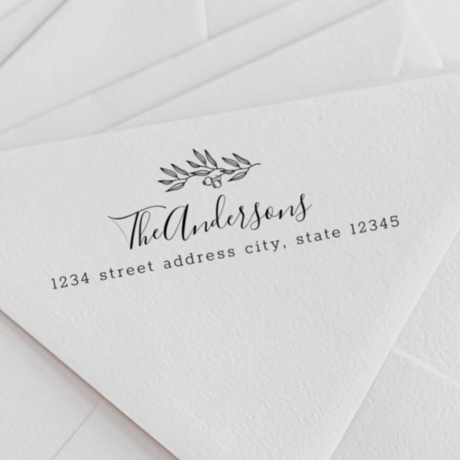 Carimbo Auto Entintado Nome da Família do Modern Line Art Berries Endereç (Criador carregado)