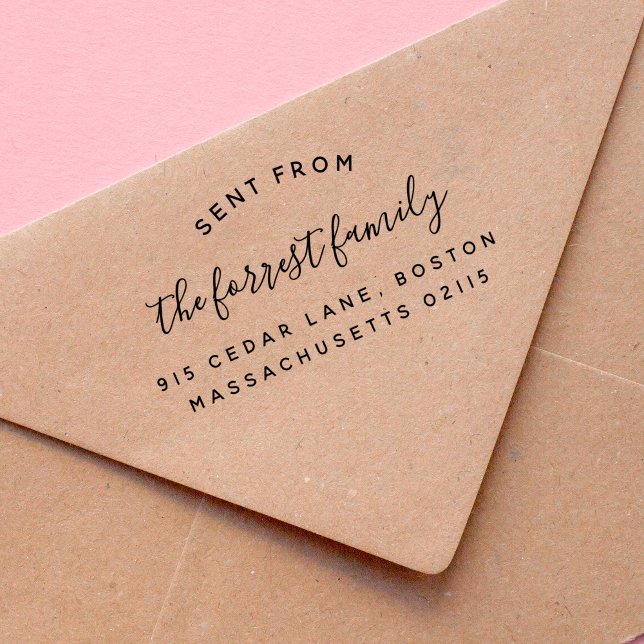 Carimbo Auto Entintado Nome Da Família Elegante Enviado Do Endereço De De (Rubber Stamp Mock-up)