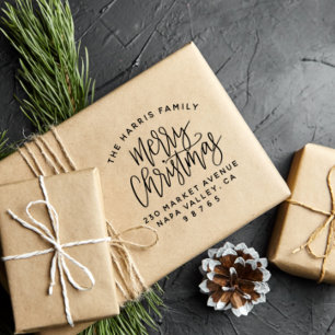 Carimbo Auto Entintado Nome da família, Feliz Natal e Endereço de devoluç