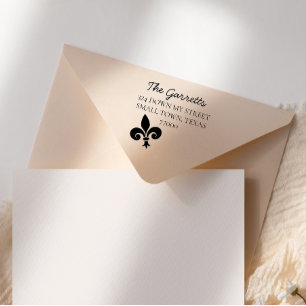 Carimbo Auto Entintado Nome da Família Fleur De Lis com Script De Mão