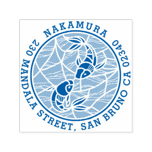 Carimbo Auto Entintado Nome da Família Koi Pond Japonês Negrito Endereço