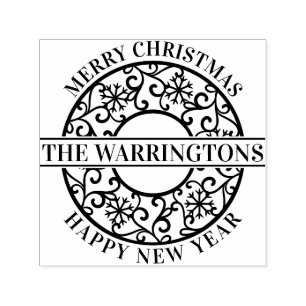 Carimbo Auto Entintado Nome da Família Lacy Filigree #2 do Snowflakes Ele