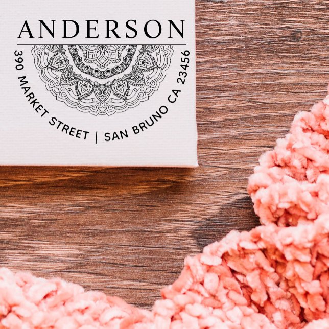 Carimbo Auto Entintado Nome da família Mandala desenhado à mão Endereço d (Criador carregado)