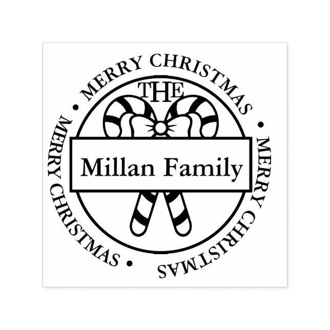 Carimbo Auto Entintado Nome da família Merry Christmas Candy Sticks (Design)