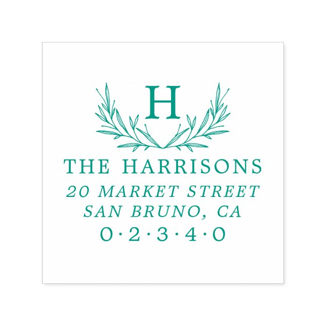 Carimbo Auto Entintado Nome da Família Monograma Botânica e Endereço de D (Design)