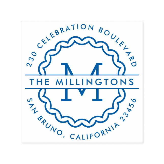 Carimbo Auto Entintado Nome da família Monograma Endereço de devolução re (Design)