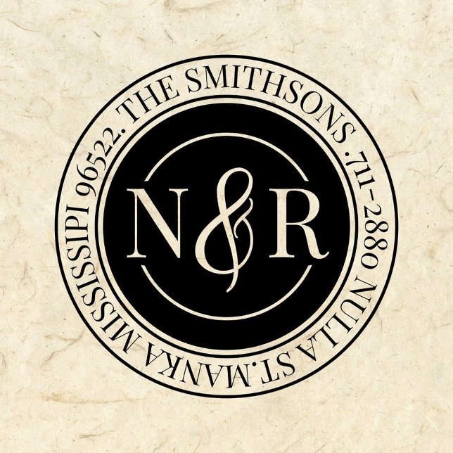 Carimbo Auto Entintado Nome da família monogramada Endereço de retorno Ci (Criador carregado)