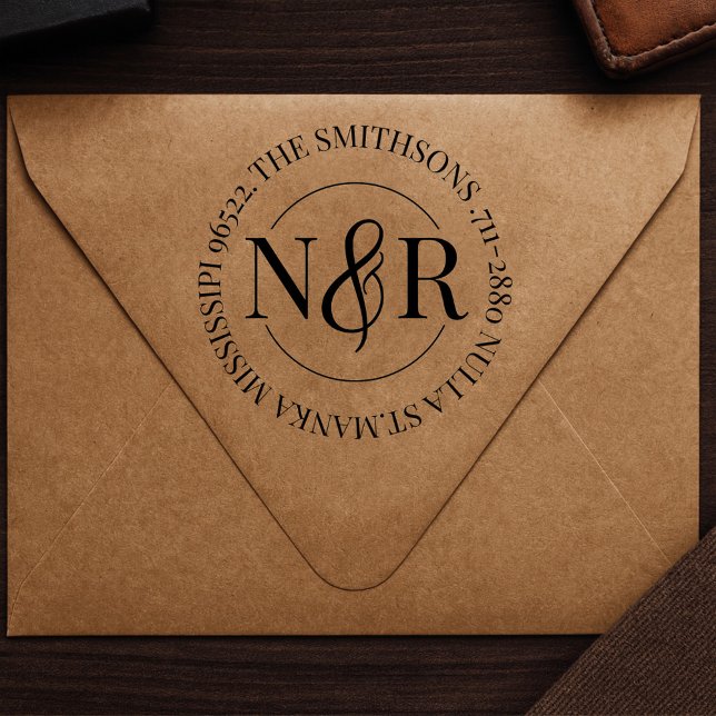 Carimbo Auto Entintado Nome da família monogramada Endereço de retorno Ci (Criador carregado)