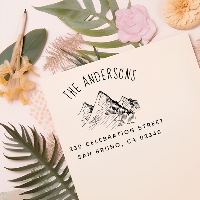 Carimbo Auto Entintado Nome da Família Montanha Desenhada à Mão e Endereç (Criador carregado)