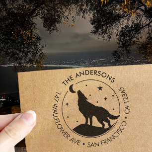 Carimbo Auto Entintado Nome da Família Personalizado Wolf Moon Endereço d