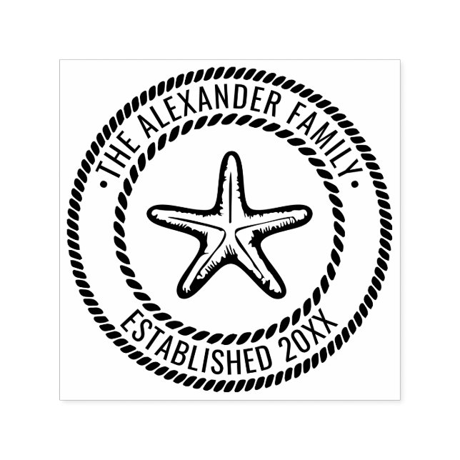 Carimbo Auto Entintado Nome da Família Starfish nº 2 Data Estd Rope Frame (Design)