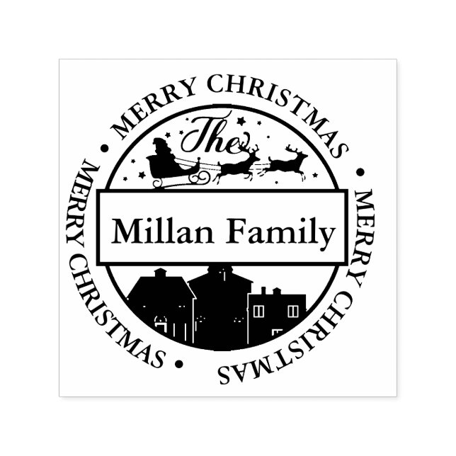 Carimbo Auto Entintado Nome da família Tema de Papais noeis de Natal Feli (Design)