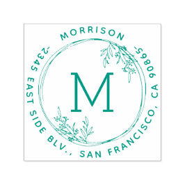 Carimbo Auto Entintado Nome da família Wreath Monograma Nome Redonda Ende