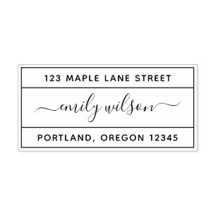 Carimbo Auto Entintado Nome da Fonte de Caligrafia com Bordas Endereço de